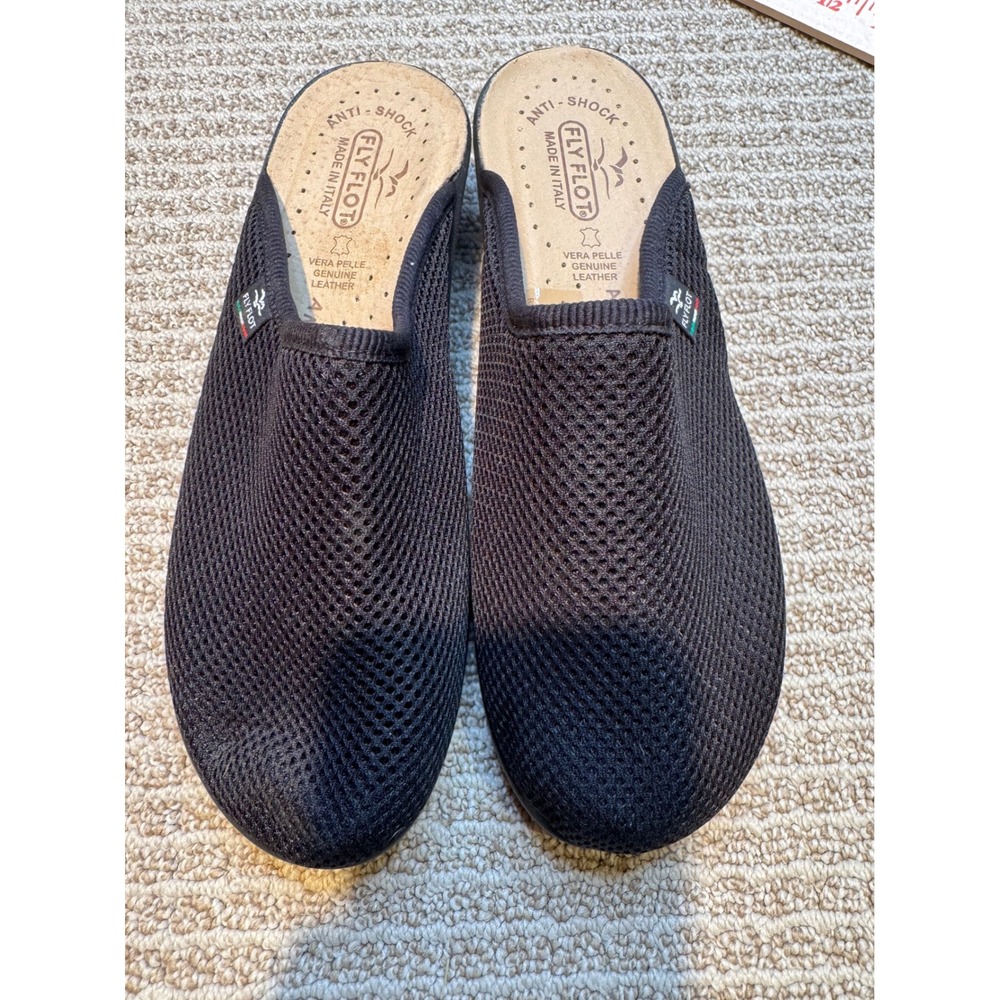 Fly Flot women's  Black Mesh Anti-Shock Clogs Made‎ in Italy Size 39 8.5